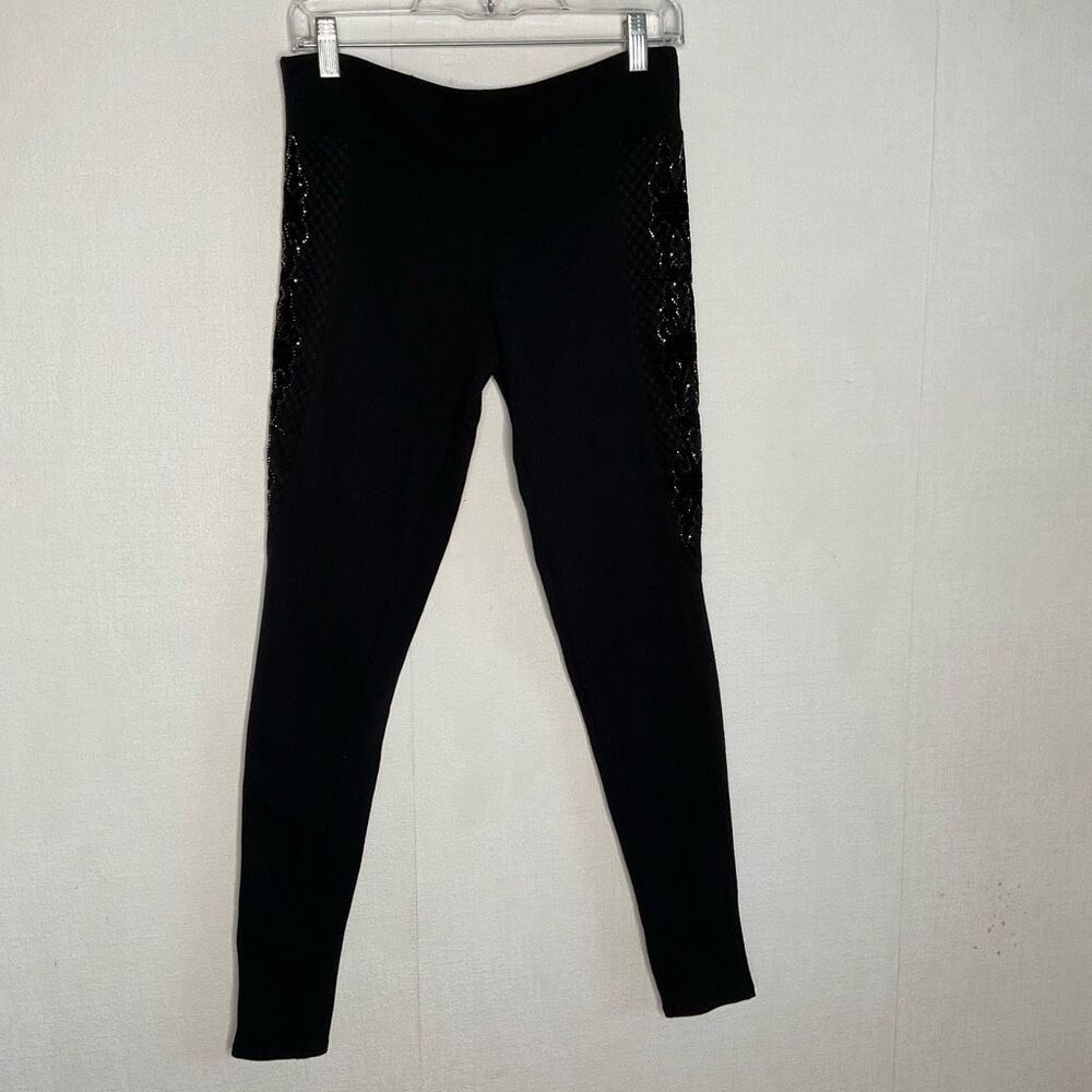 Harley-Davidson Womens Medium Black Side-Studded Laced Tribal Leggings Pants New - Picture 2 of 10